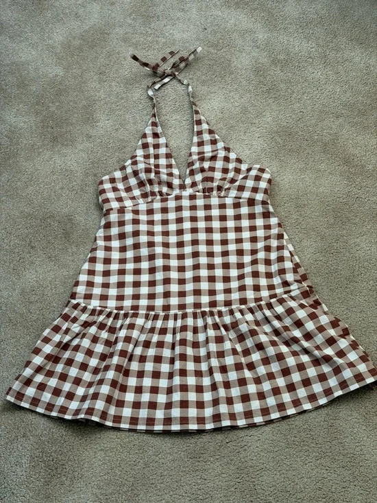 Free People Cecil Gingham Printed Halter Mini Dress Size M Flirty Coquette - Picture 2 of 6
